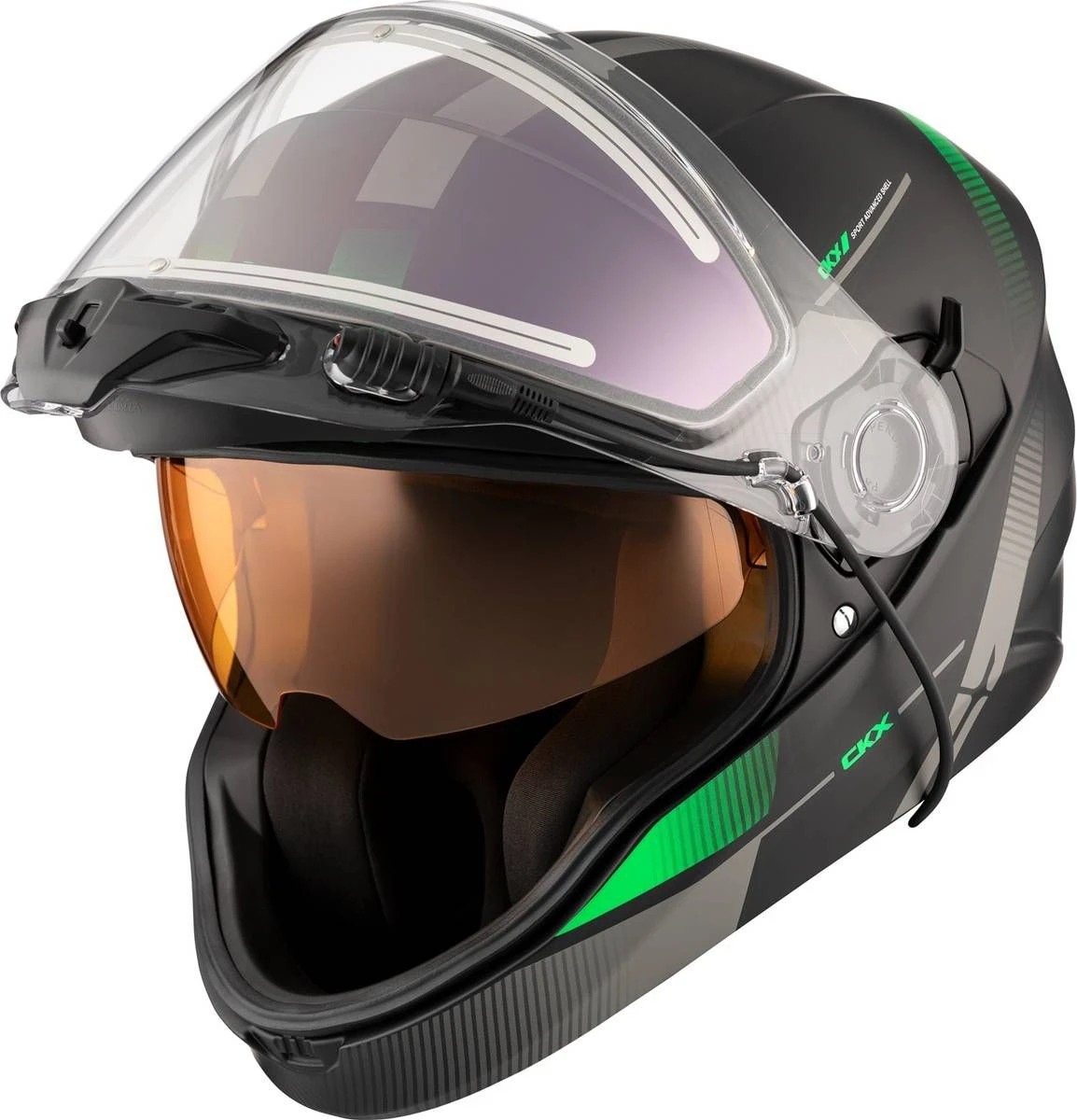 CKX Contact Electric Snowmobile Helmet Edge Matte Black/Green 6 CKX Contact Electric Snowmobile Helmet Edge Matte Black/Green - Image 4