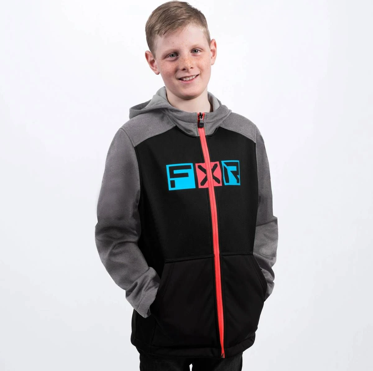 FXR Hydrogen Softshell Youth Snowmobile Jacket Black/Sky Blue/Coral 3 FXR Hydrogen Softshell Youth Snowmobile Jacket Black/Sky Blue/Coral
