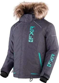 FXR 2023 Fresh Child Snowmobile Jacket Mid Grey Heather/Mint