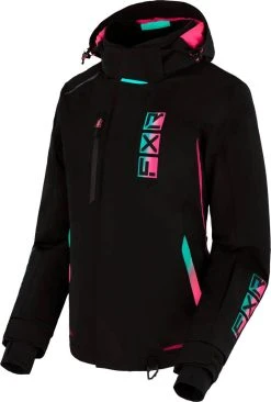 FXR 2023 Evo FX Womens Snowmobile Jacket Black/Mint-E Pink Fade