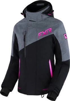 FXR 2023 Edge Womens Snowmobile Jacket Black/Mid Grey Heather/Raspberry Fade