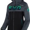 FXR 2023 Maverick Womens Snowmobile Jacket Black/Mid Grey Heather/Mint Fade