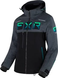 FXR 2023 Maverick Womens Snowmobile Jacket Black/Mid Grey Heather/Mint Fade